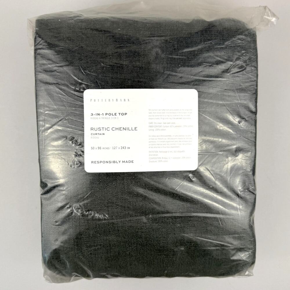 Pottery Barn Rustic Chenille Curtain Panel 3-in-1 Pole Top 50x96 Forest Green